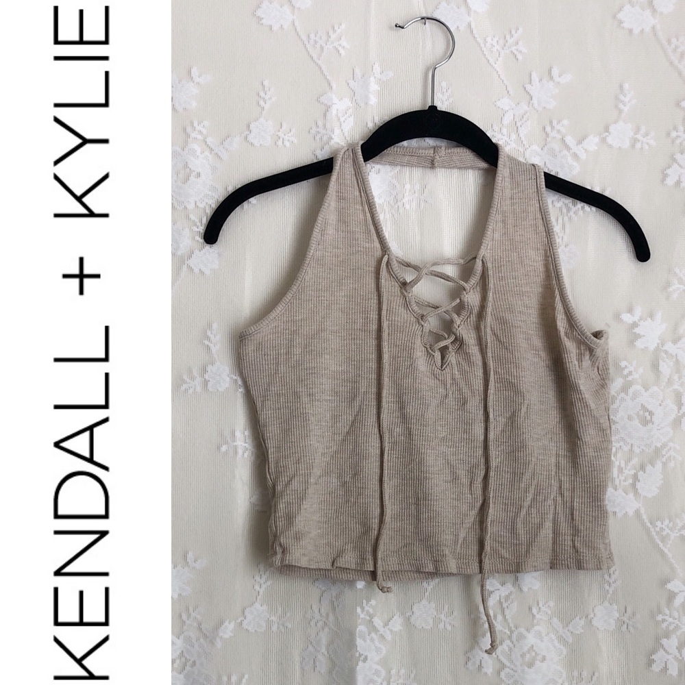 Kendall & Kylie Crop Lace Up Halter Top